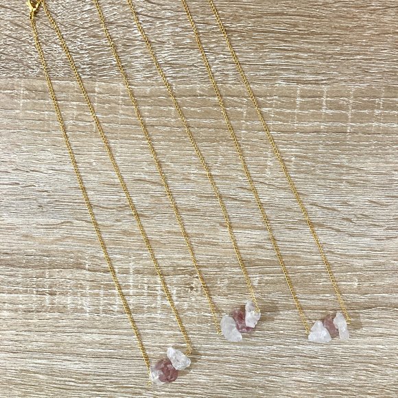 Natural Raw Cut Purple Amethyst and Clear Quartz Stone Pendant Gold Necklace - Picture 3 of 5